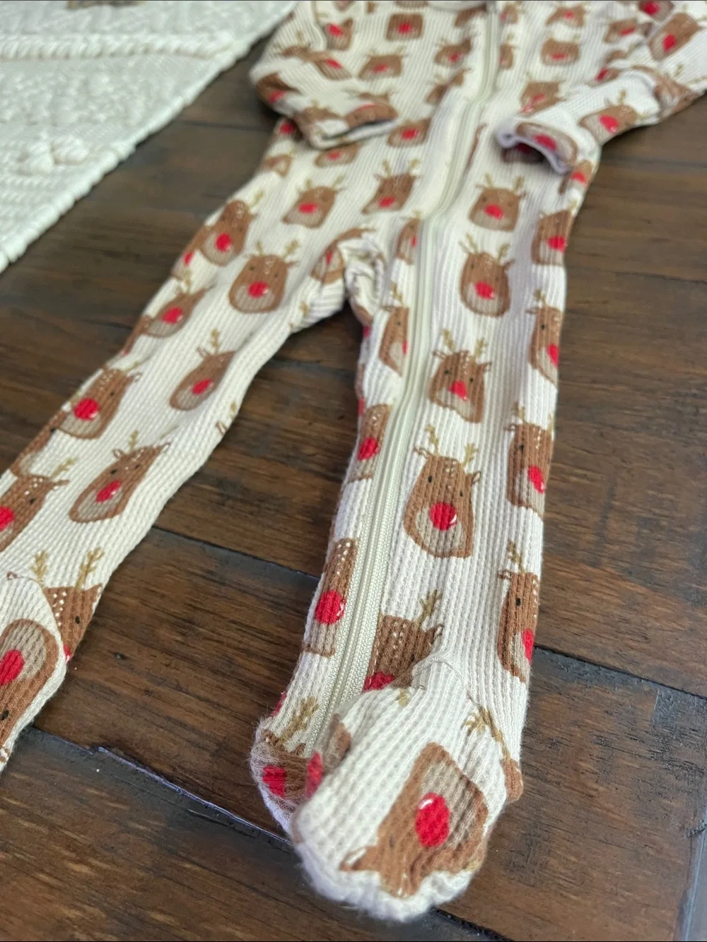 Spearmint Love- Beige Reindeer Footed One-Piece
